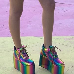 Dolls Kill Y.R.U. Rainbow Platform Sneakers